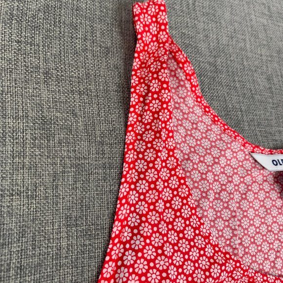 Old Navy Lightweight Tank Top Red White Floral Print Scoop Neck Small 100%Rayon - Picture 4 of 14